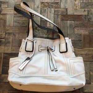 Tignanello White Leather Cinch Tie Shoulder Bag